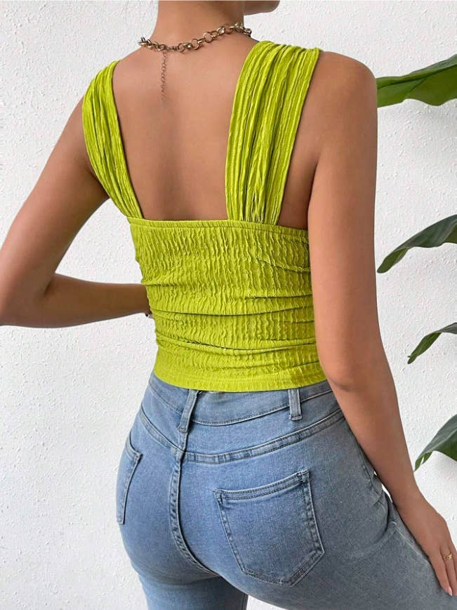 Sexy solid-color textured strapless top vest