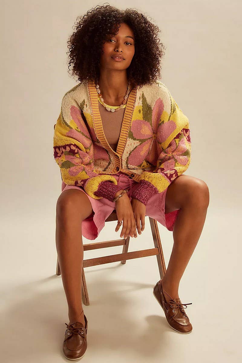 CWOSWL07741_2025 ABSTRACT PRINT COLLARED LOOSE KNIT SWEATER