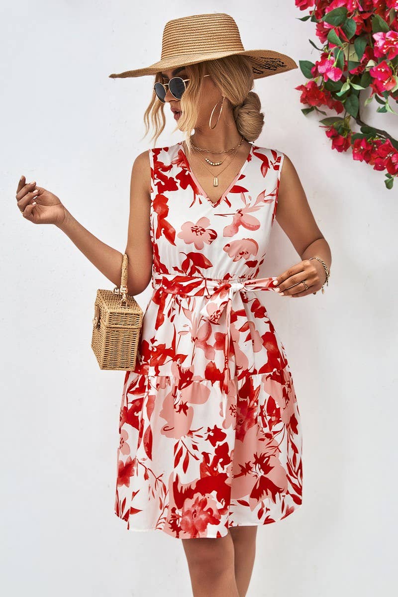 CWDSD7117_EUROPEAN AND AMERICAN V-NECK SLEEVELESS DRESS