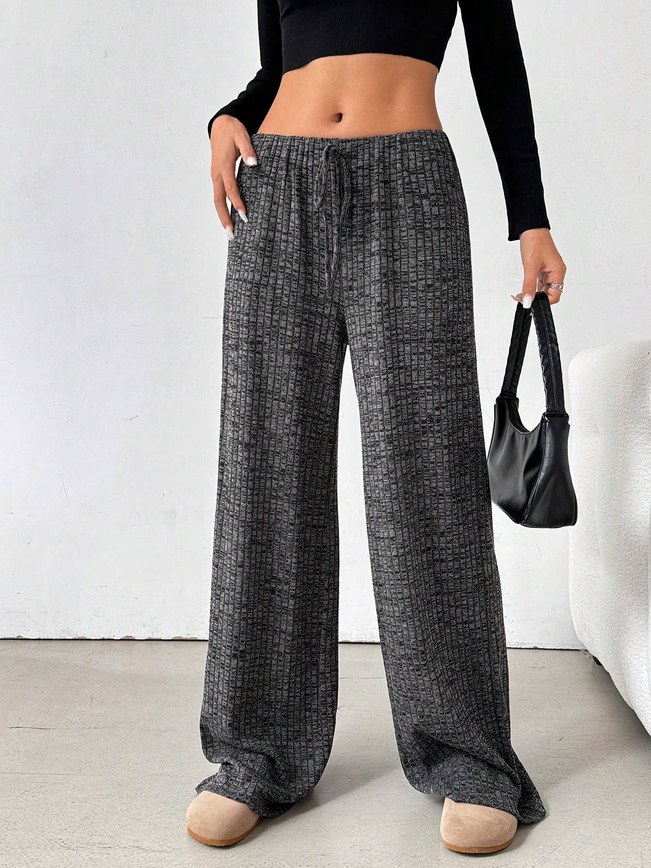 STRIPED RUBBER STRING COTTON STRAIGHT LEG PANTS