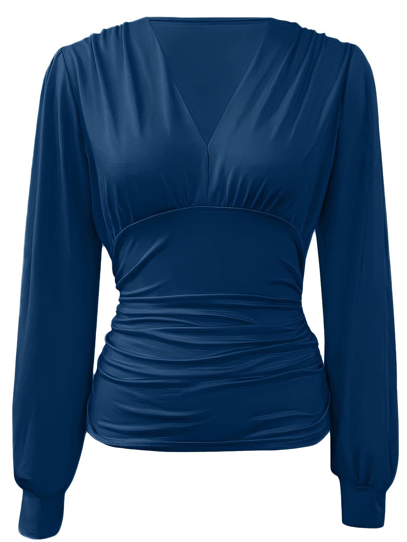 LONG SLEEVE FASHION V-NECK SOLID COLOR CASUAL TOP