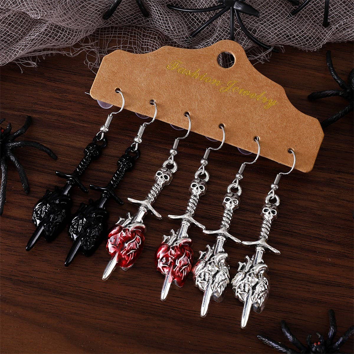 HALLOWEEN SWORD PIERCING HEART EARRINGS