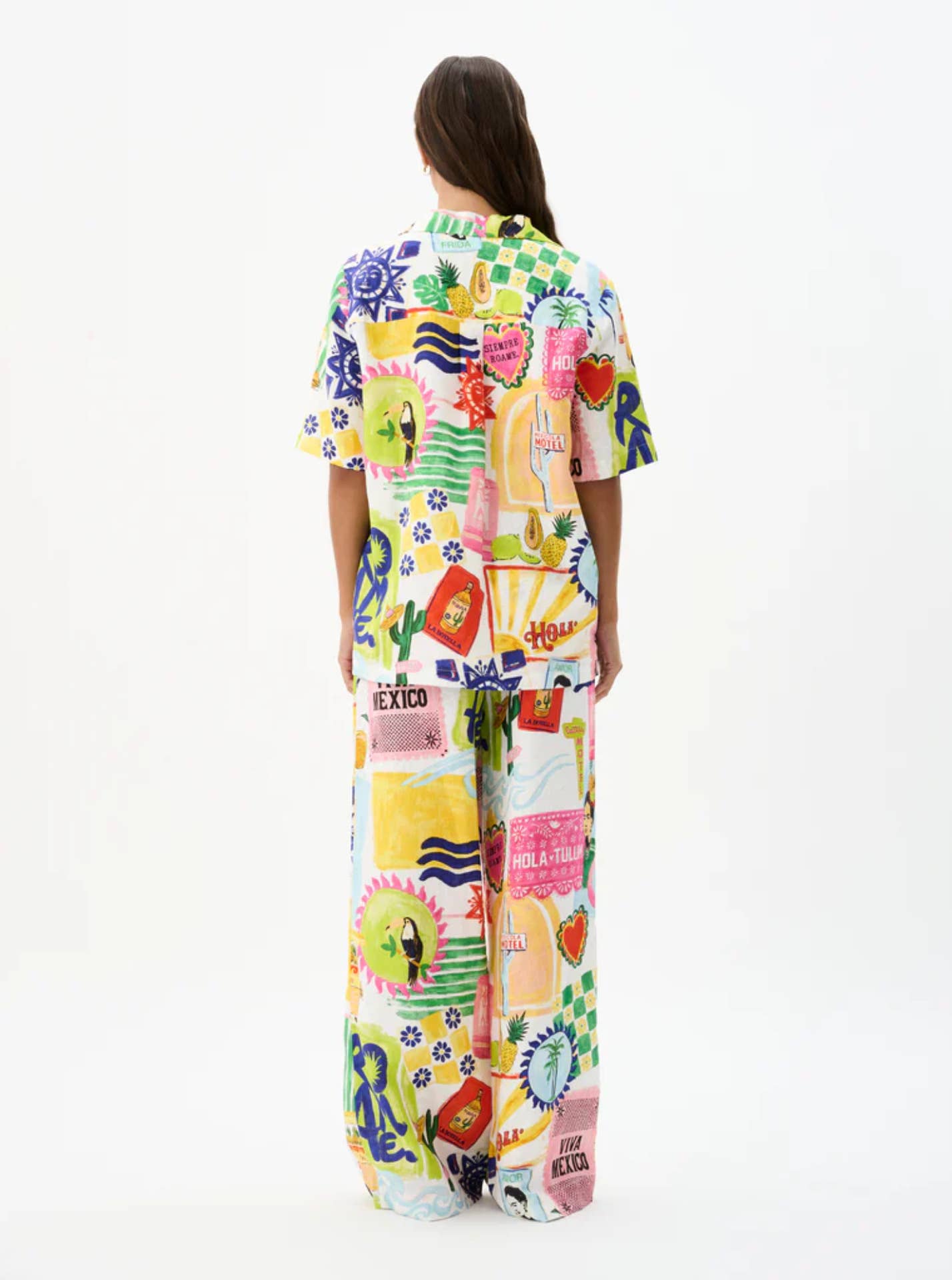 Fashion abstract printed shirt trousers suit