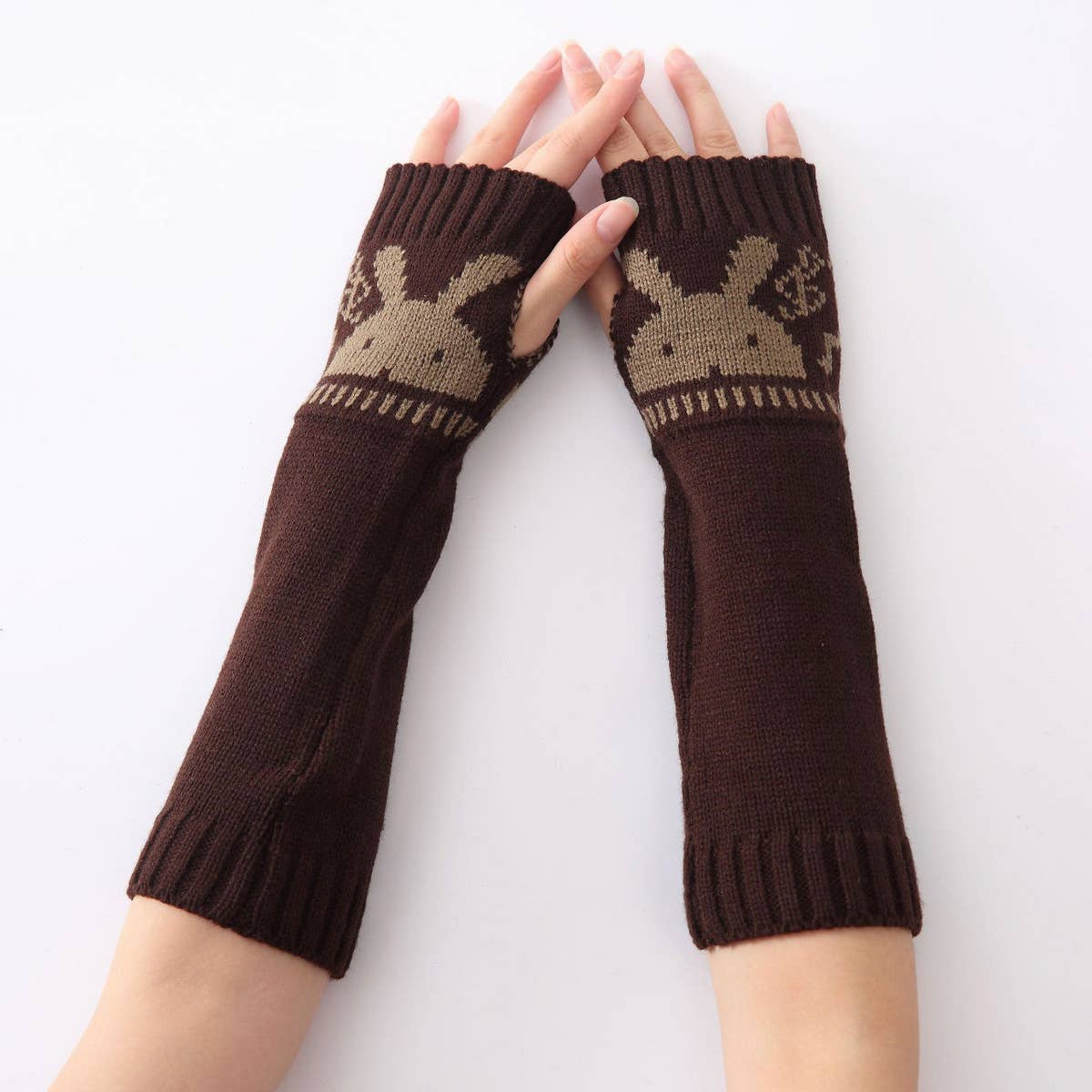 FASHIONABLE BUNNY HEAD OPEN FINGER KNITTED SLEEVES_CWAG0106