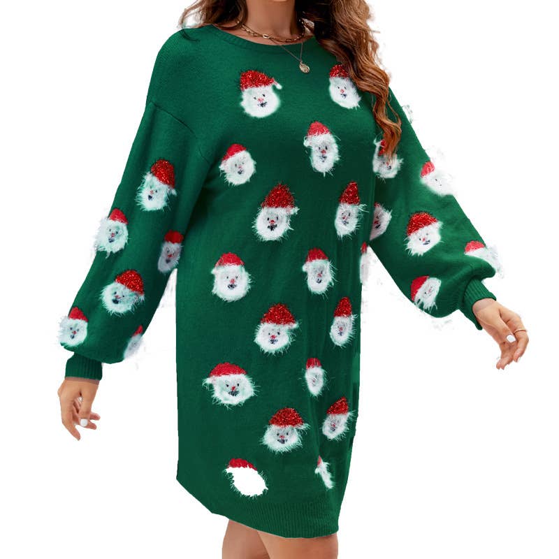 SANTA CLAUS HEAD JACQUARD MID-LENGTH DRESS