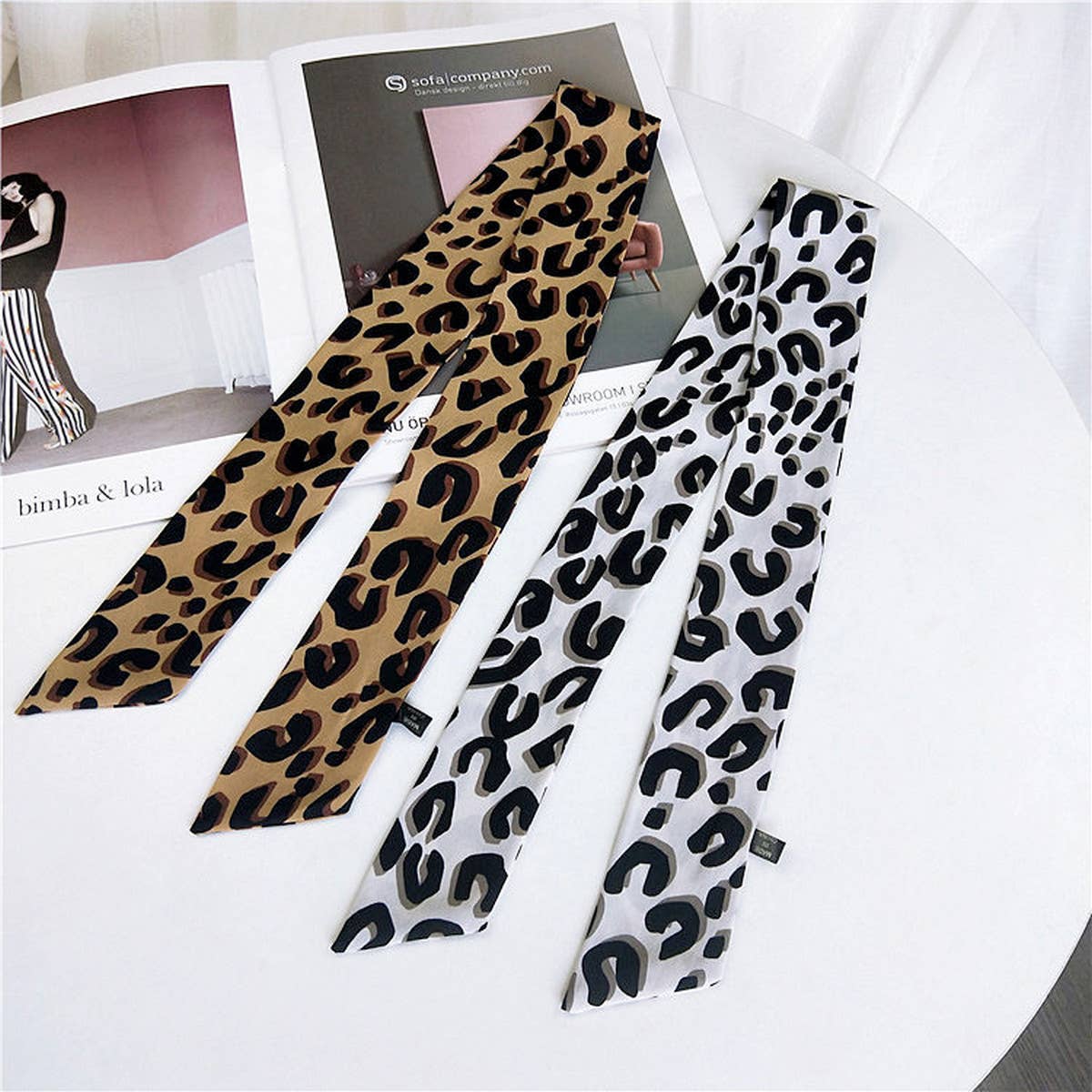 CWASC2385_MULTI COLORED HANDLE RIBBON LEOPARD PRINT SCARF