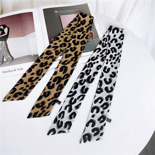 CWASC2385_MULTI COLORED HANDLE RIBBON LEOPARD PRINT SCARF