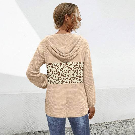 LEOPARD PRINT SPLICED LONG-SLEEVED HOODIE