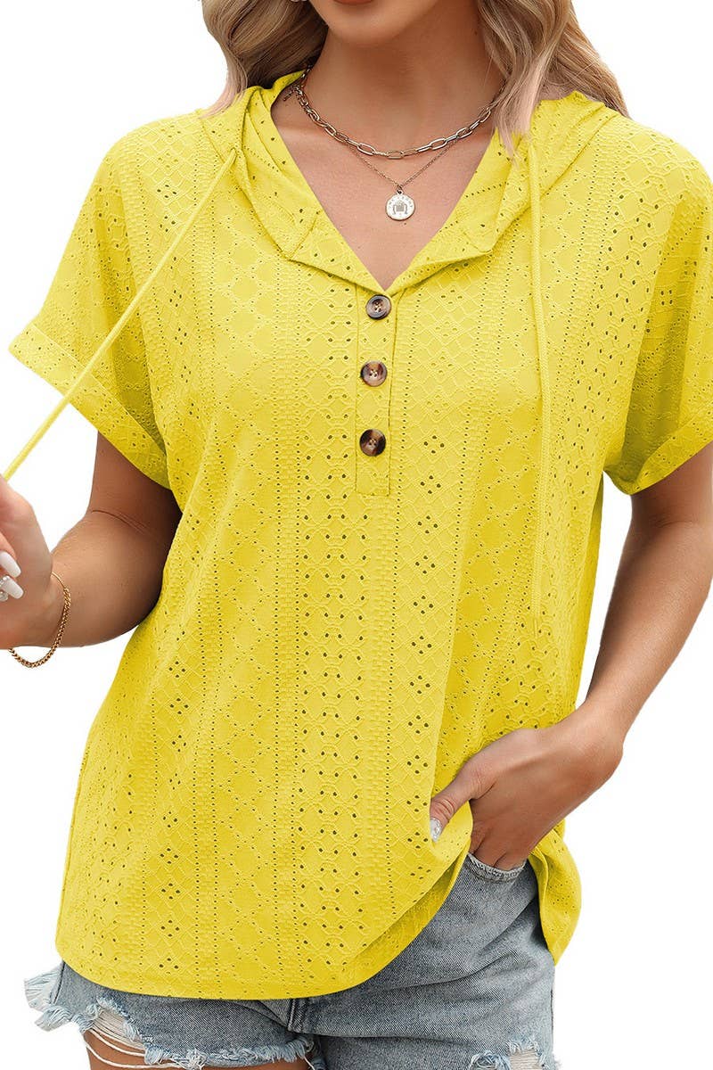 SOLID COLOR BUTTON DOWN SHORT SLEEVE HOODIE_CWOHOS0013