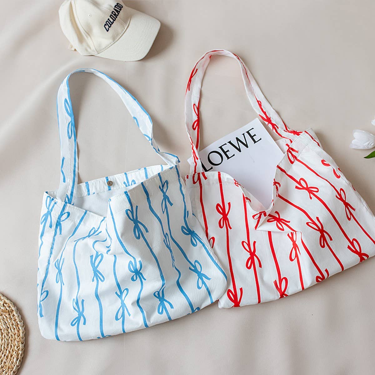 Cotton Canvas Shoulder Bag for Women, Large Size_CWAB5655