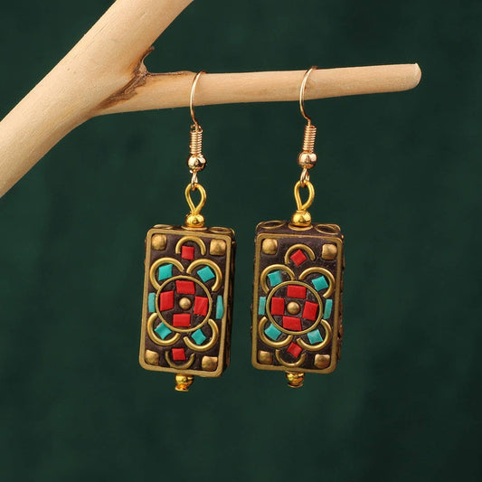NEW NEPALESE INLAID ETHNIC GEOMETRIC EARRINGS