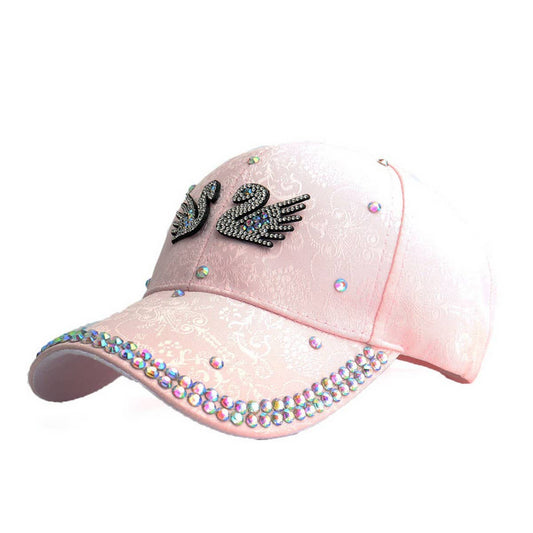 Double Swan Rhinestone Baseball Cap Sun Hat_CWAH1059