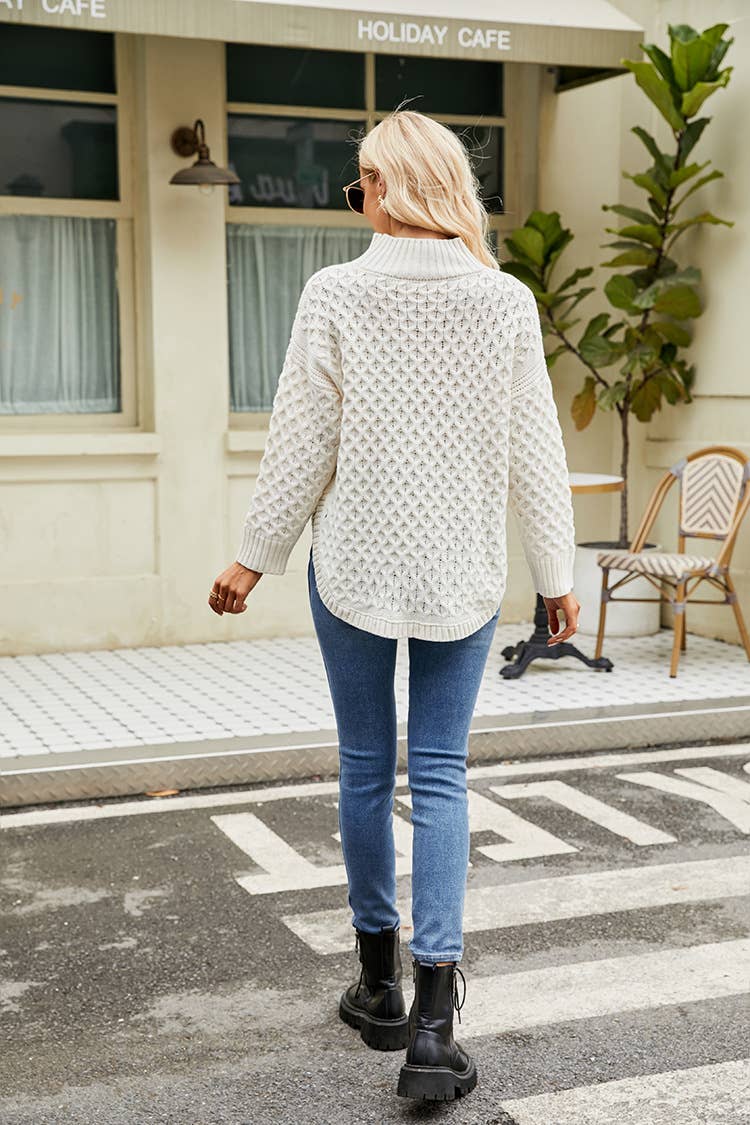 SLOUCHY KNIT SWEATER SOLID COLOR KNIT SWEATER