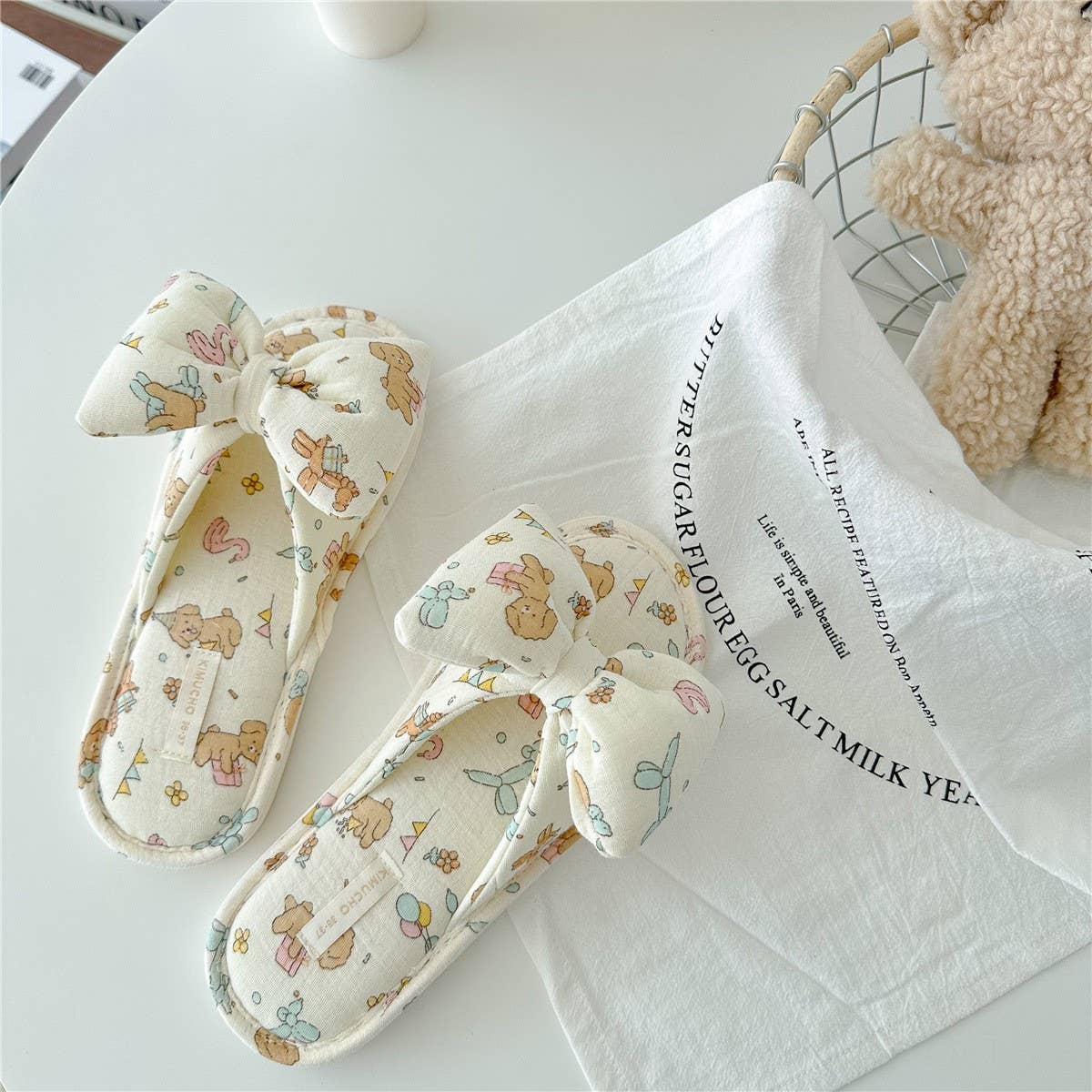 BIRTHDAY DOG BOWKNOT WOMEN'S HOME SLIPPERS_CWMM2971