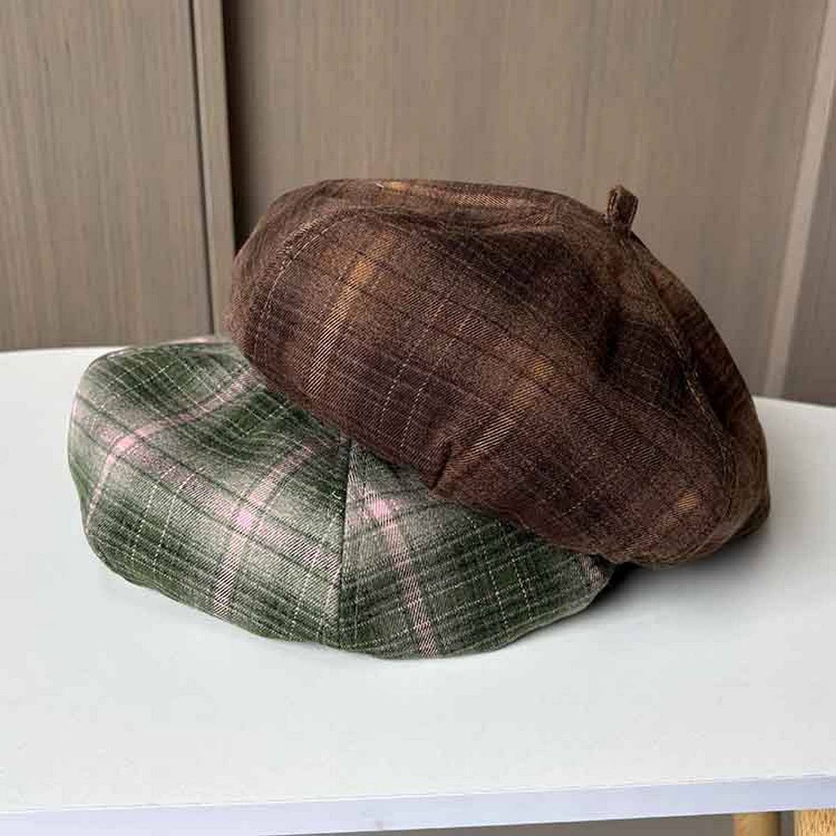 VINTAGE BRUSHED COTTON CHECK BERET_CWAB2910