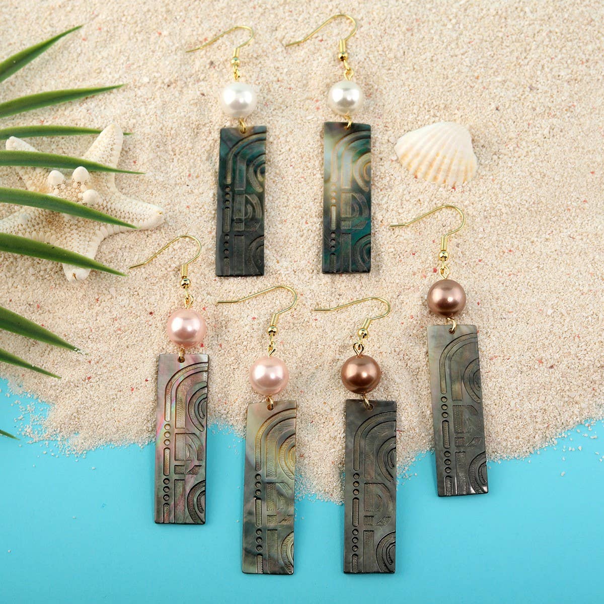 FASHIONABLE BLACK SHELL CARVED LONG EARRINGS_CWMM4255