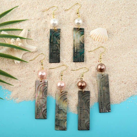 FASHIONABLE BLACK SHELL CARVED LONG EARRINGS_CWMM4255