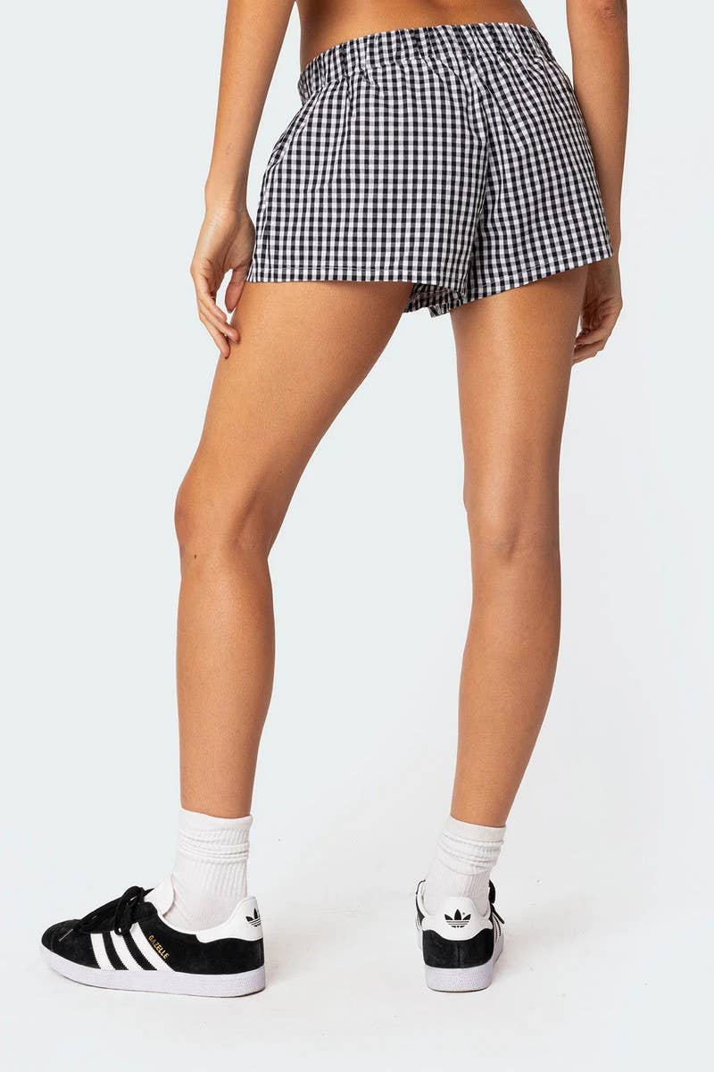 CWBSP0424_ELASTIC WAIST LOOSE PLAID BEACH SHORTS