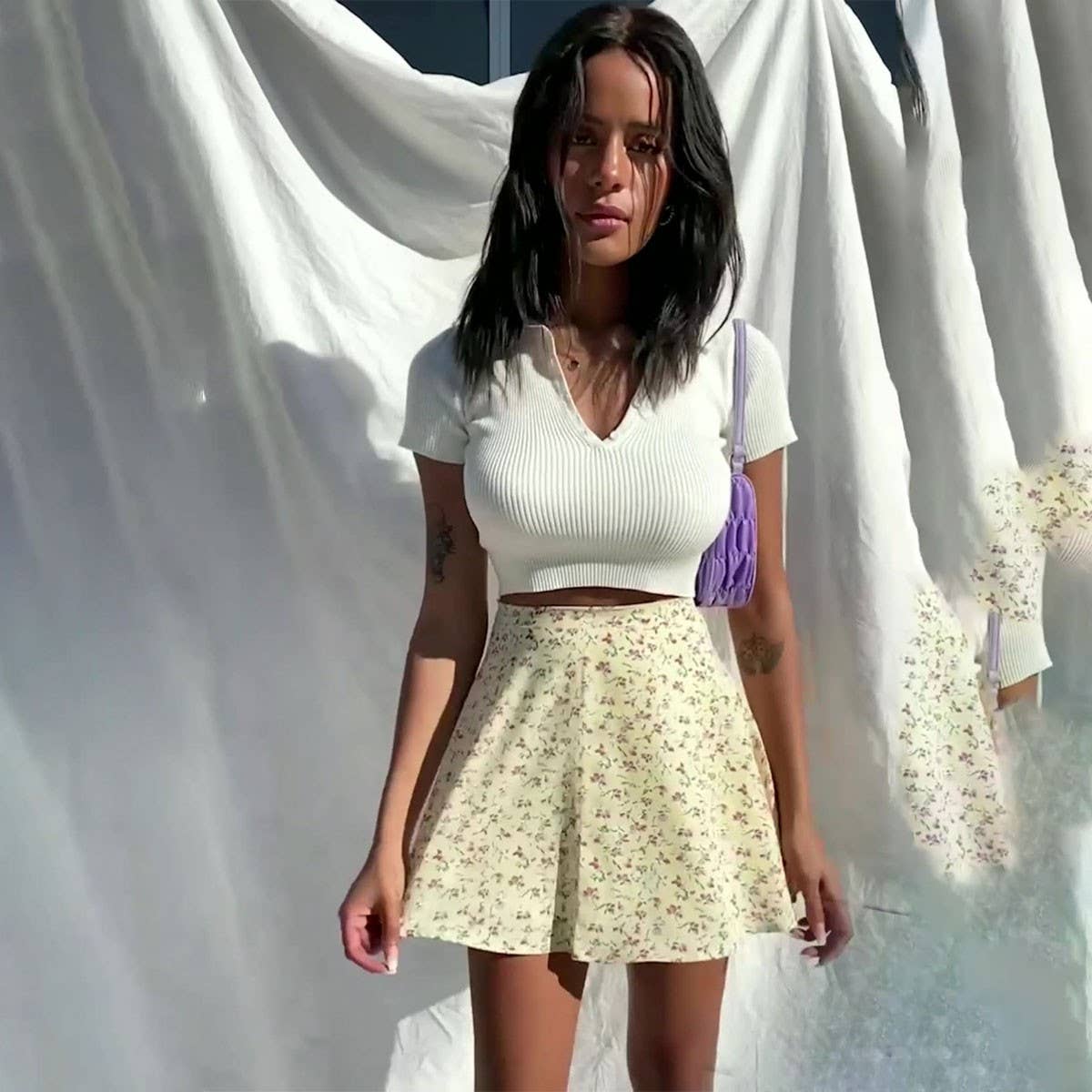 WOMEN'S FLORAL SKIRT CHIFFON PRINT SKIRT_CWAB4797