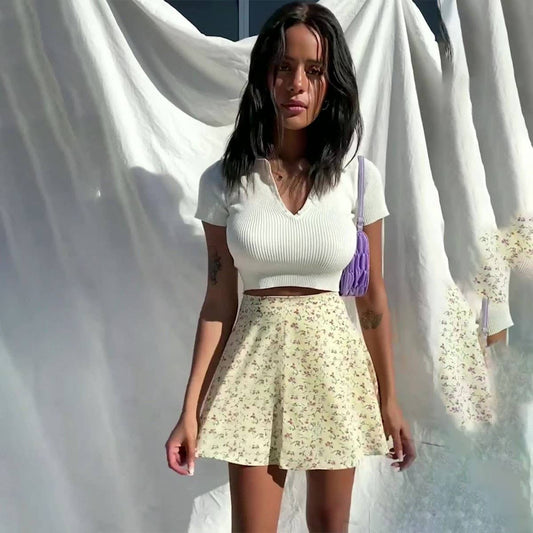 WOMEN'S FLORAL SKIRT CHIFFON PRINT SKIRT_CWAB4797