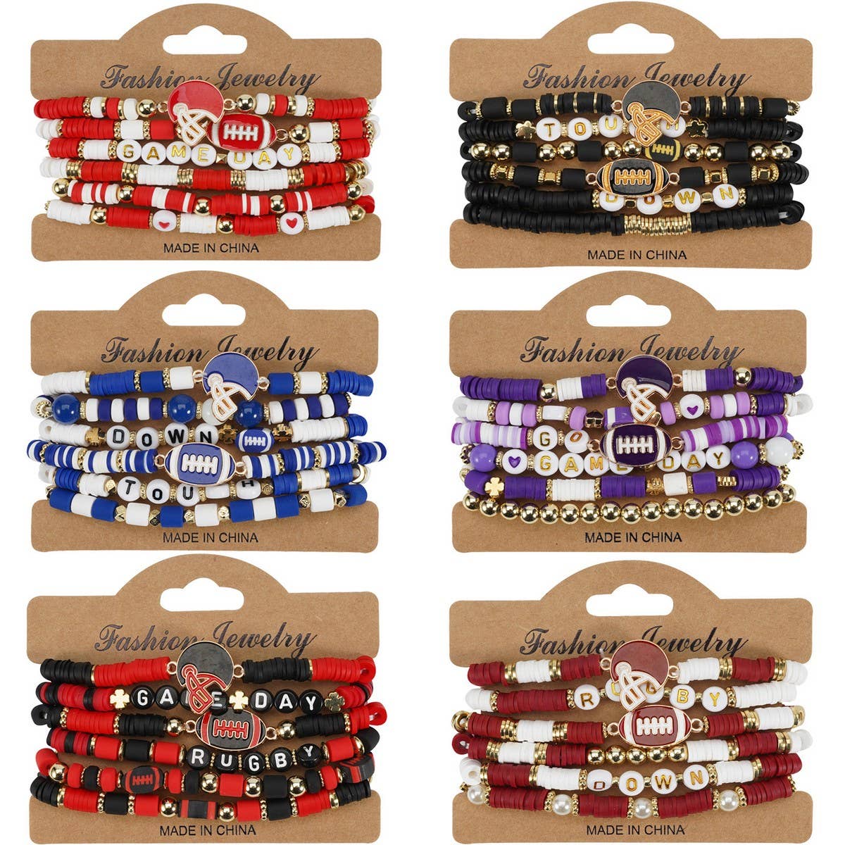 CWMM10455_FOOTBALL GAME DAY BEADED ELASTIC BRACELET