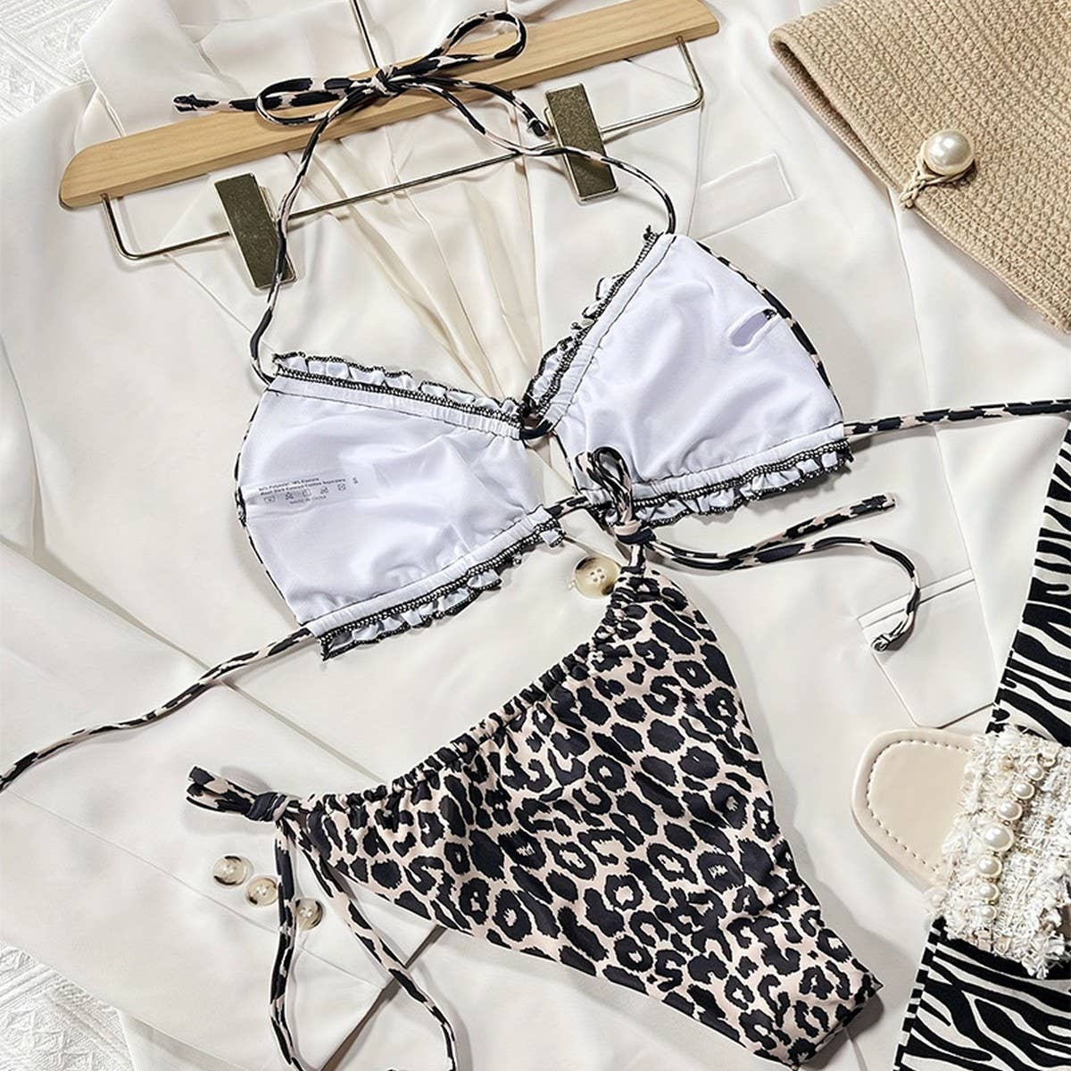 Leopard Print Bikini Set - Sexy Tie Side Swimsuit