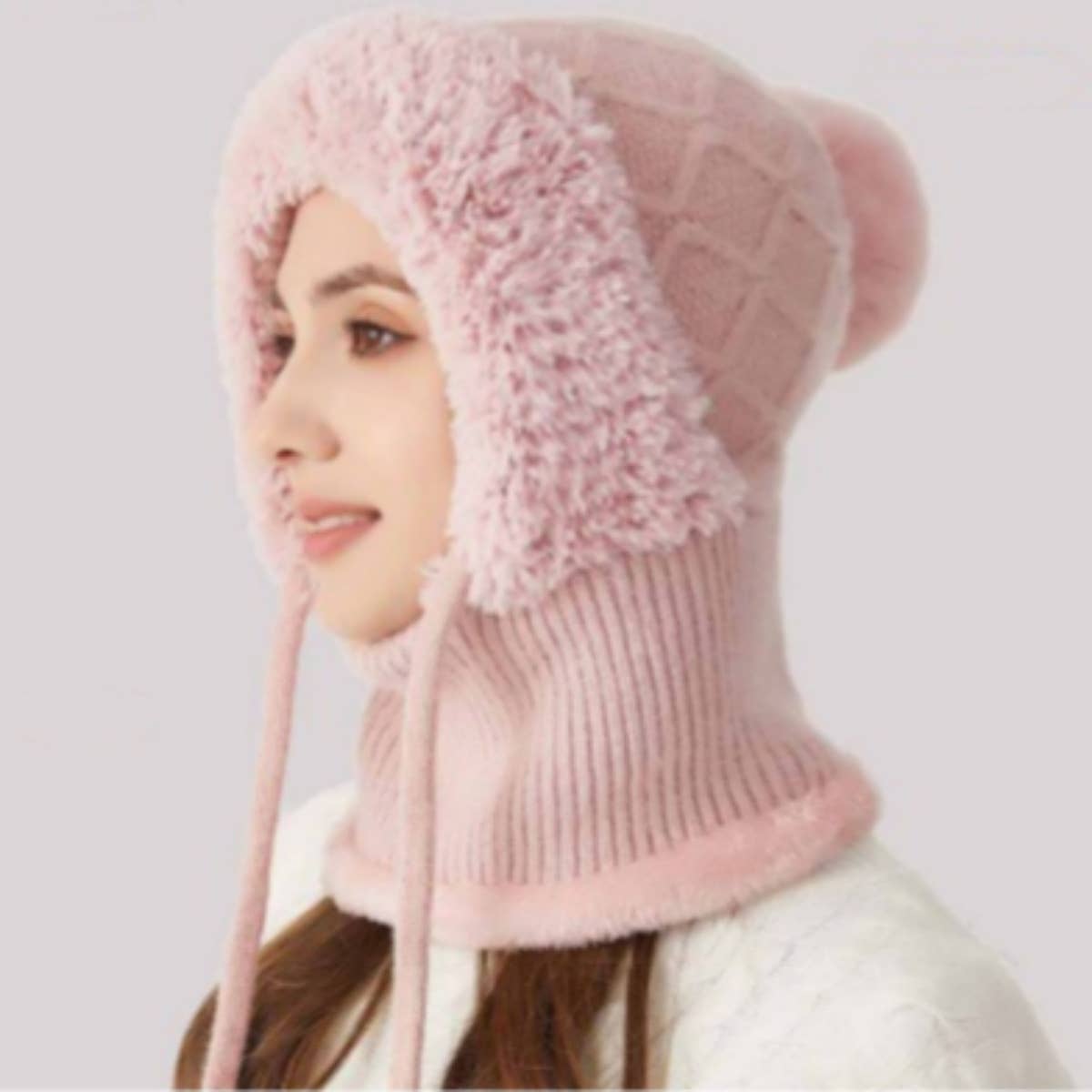CWAH2208_KNITTED WINTER FLEECE OUTDOOR HAT NECK SET