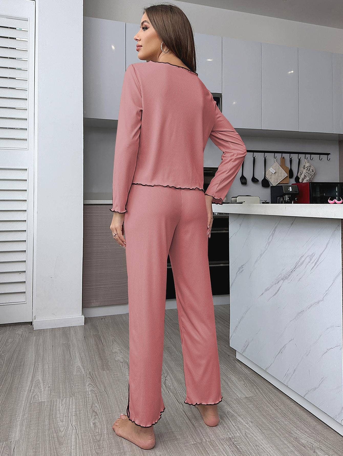 PIT STRIP CARDIGAN LONG SLEEVE TROUSERS HOME SUIT