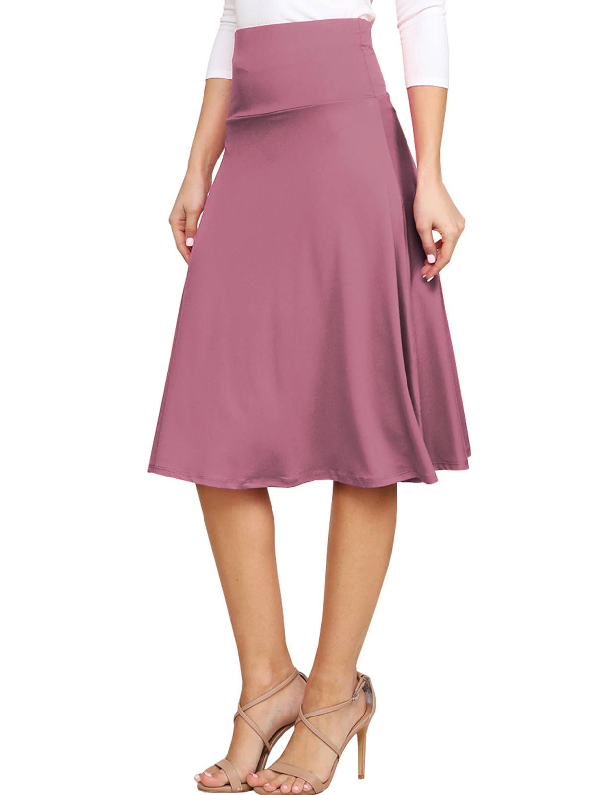 AWBMS204_High Waist Elastic Flared Midi Skirt