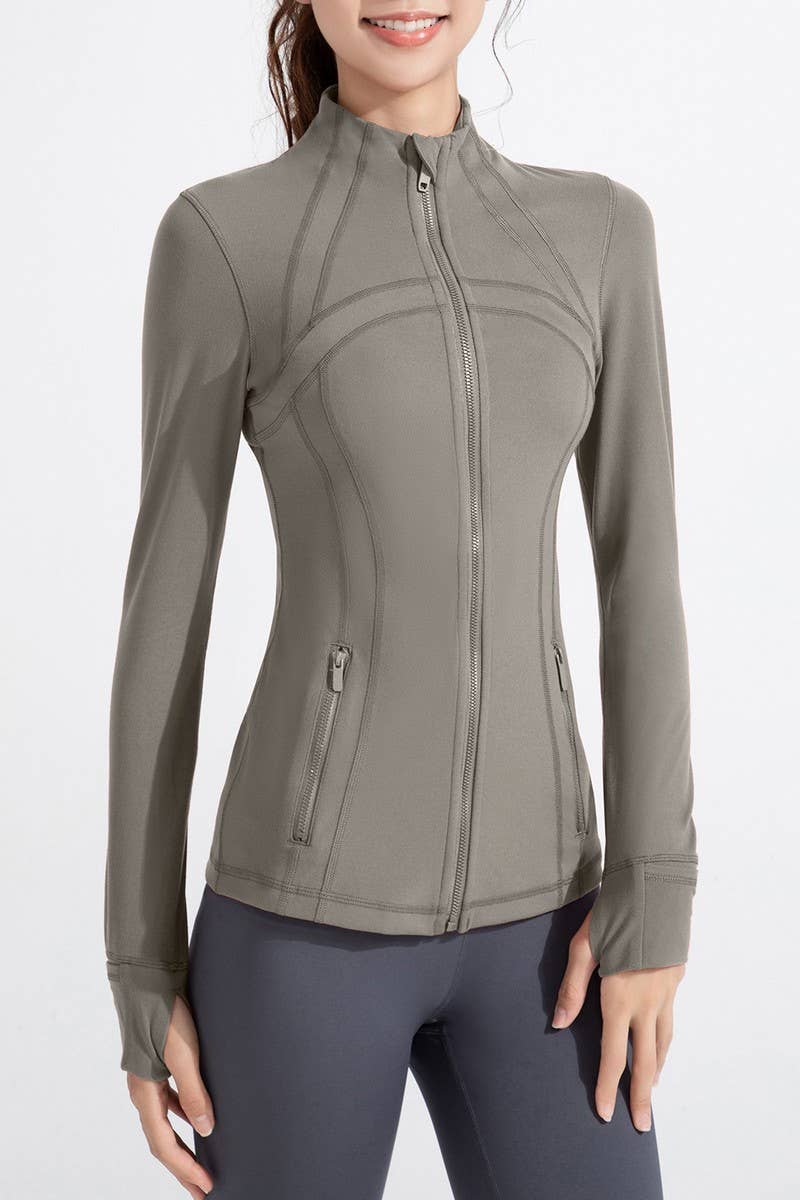 CWOCO1026_STAND COLLAR SPORTS LONG SLEEVE ZIP UP COAT