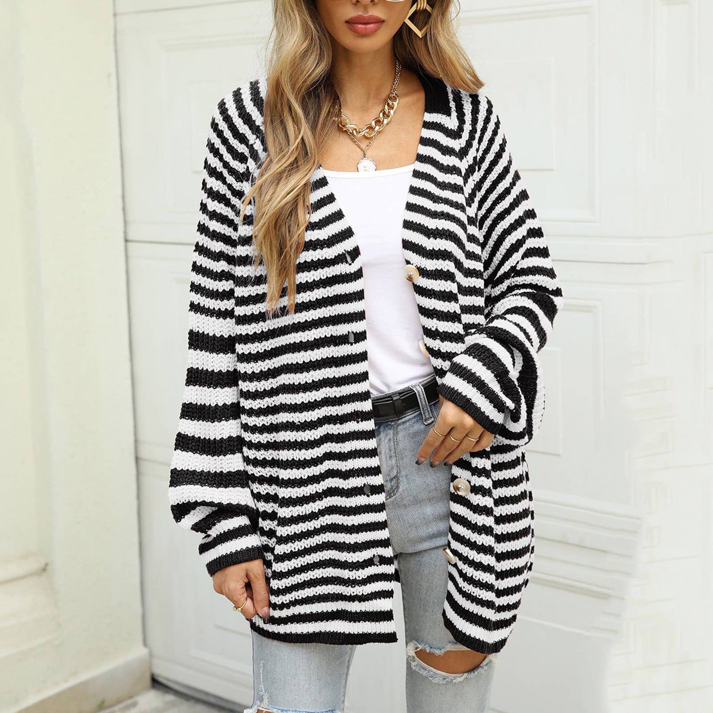 STRIPED SWEATER PLUS SIZE LOOSE KNIT