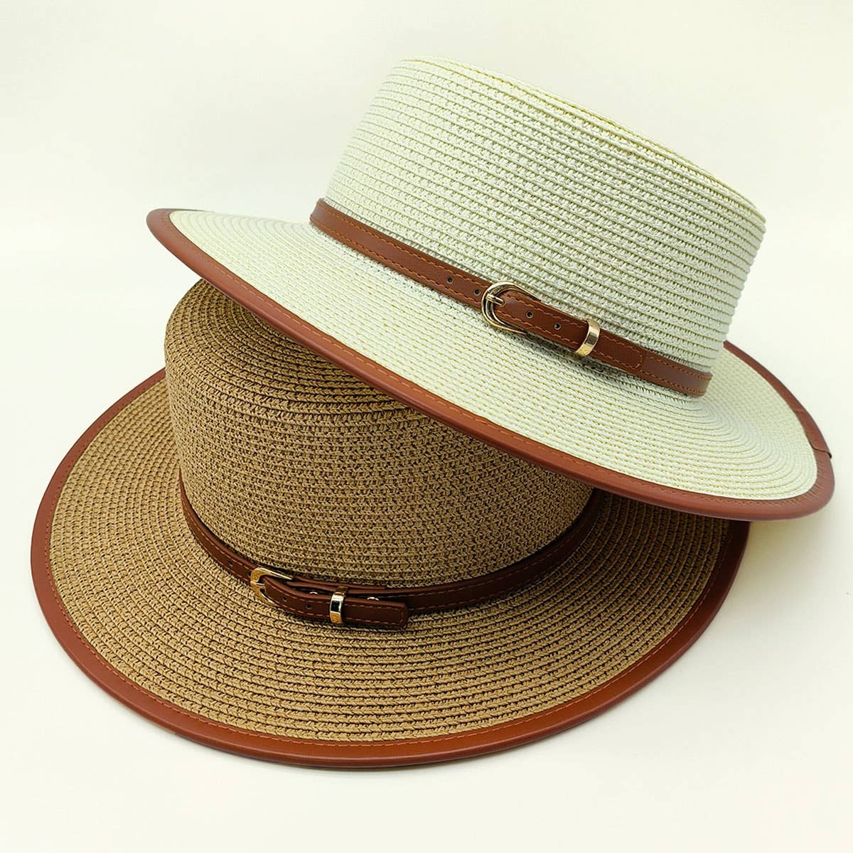 BRITISH STYLE FLAT TOP FASHIONABLE BELT STRAW HAT_CWAH1156