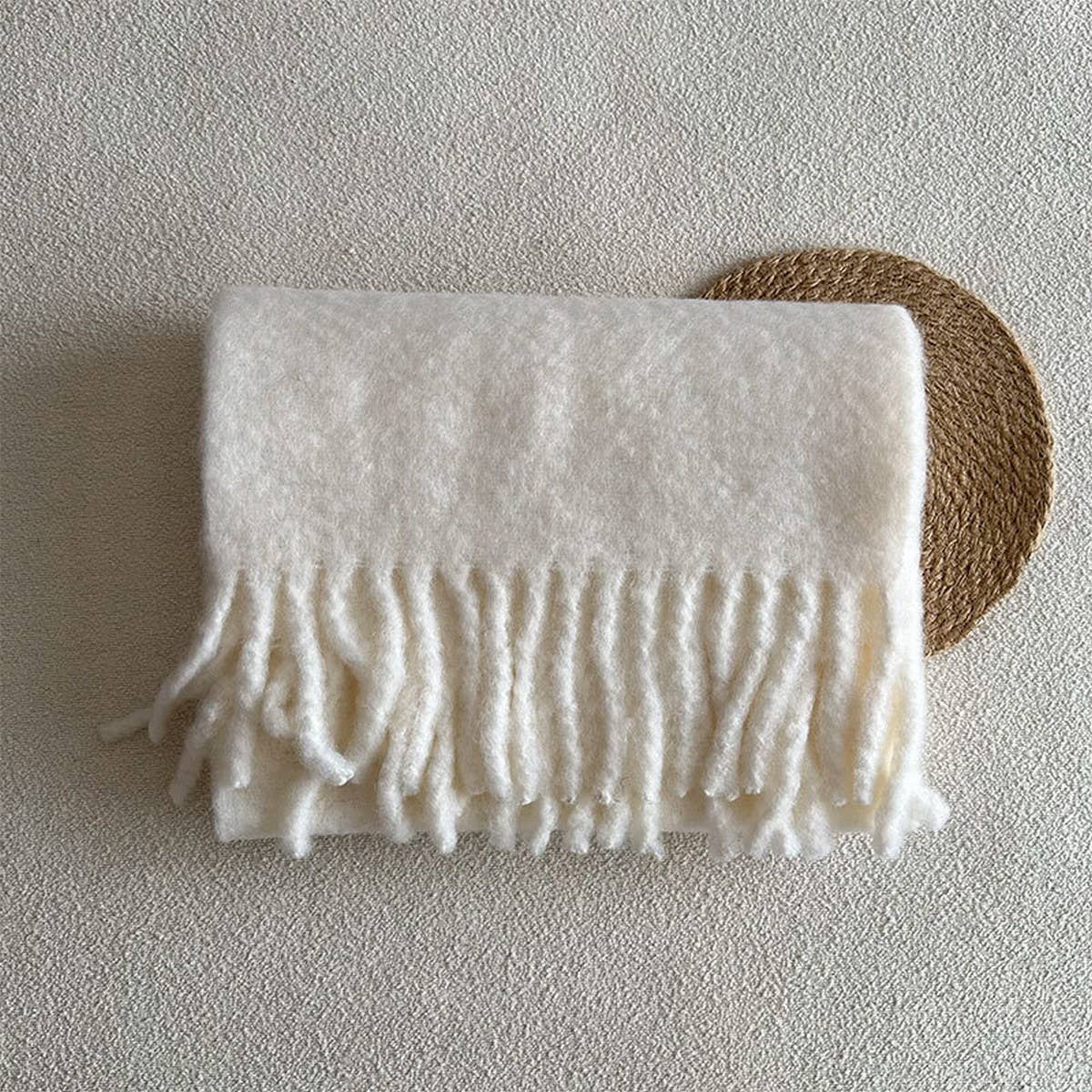 Soft Merino Wool Solid Scarf ??White Winter Wrap_CWASC2294