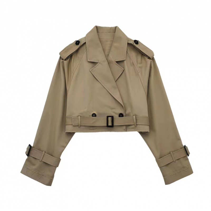 WITH BELT LONG SLEEVE SHORT CASUAL TRENCH COAT