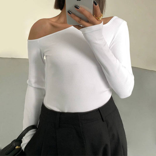Sexy one-shoulder solid color slim bottom shirt