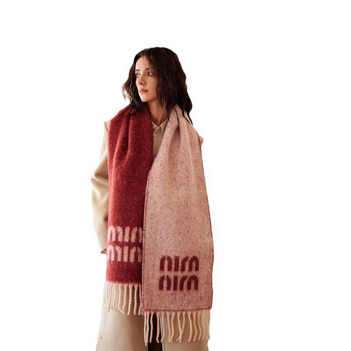 Letter Jacquard Wool Blend Reversible Scarf