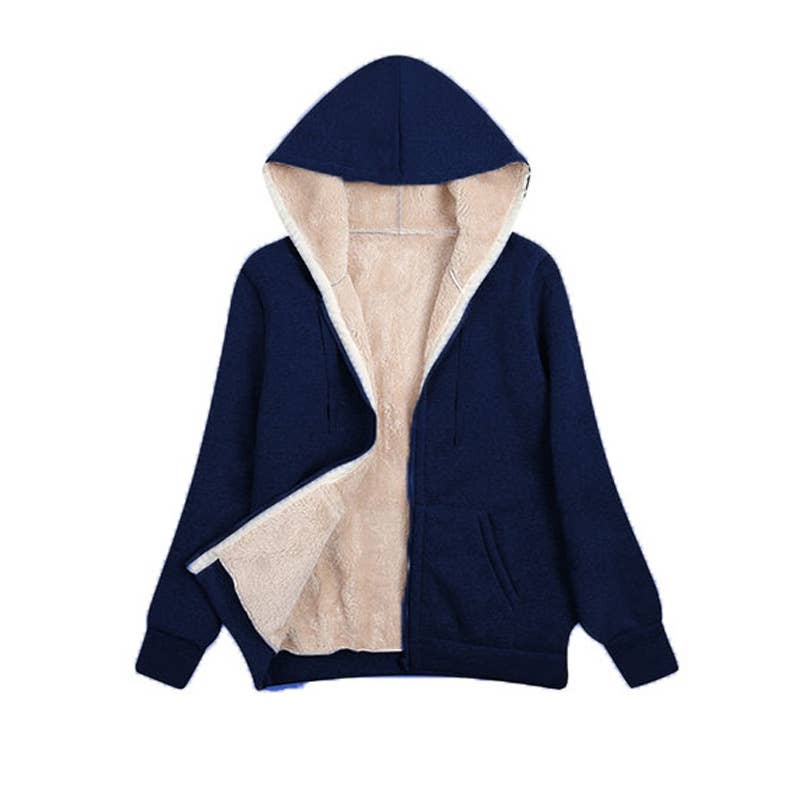 CWOHOL0284_ZipUp Open Front Hoodie In Fleece Long Sleeve Top