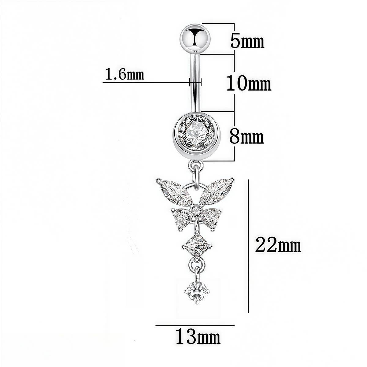 Butterfly Dangle Belly Button Ring Piercing_CWMM9453