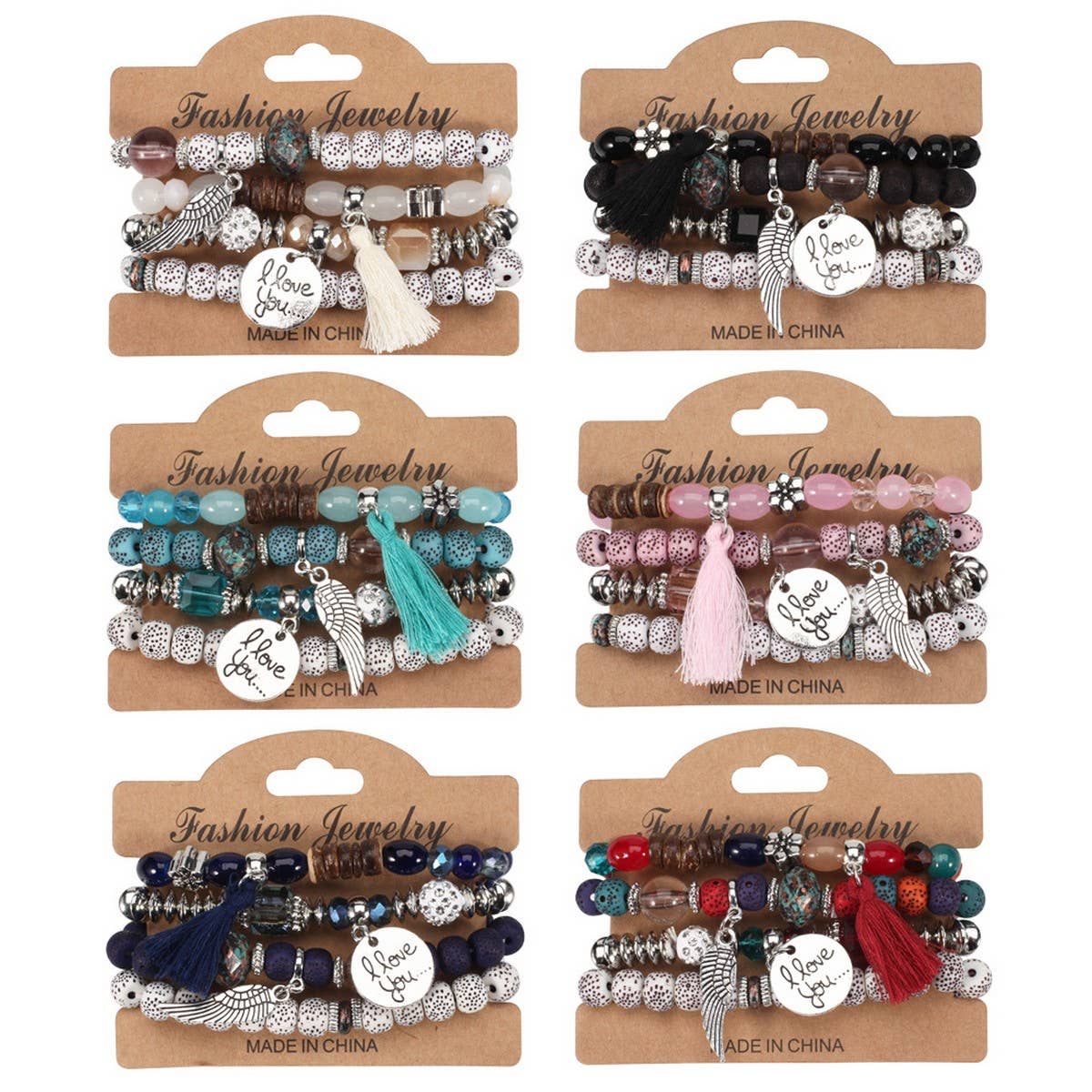 CWMM10449_BOHO WING CHARM MULTI LAYER BUDDHA BEAD BRACELET