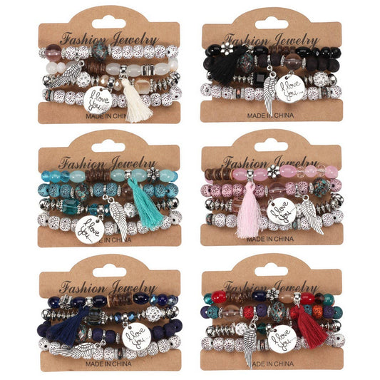 CWMM10449_BOHO WING CHARM MULTI LAYER BUDDHA BEAD BRACELET