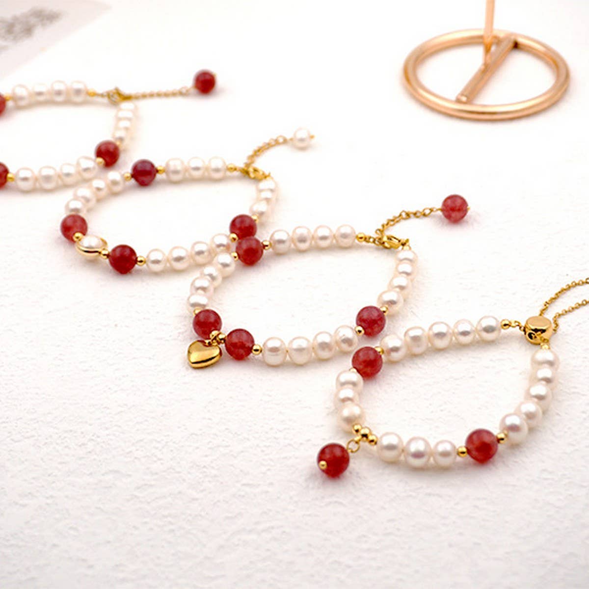STRAWBERRY QUARTZ FRESHWATER PEARL BRACELET_CWAJE1689