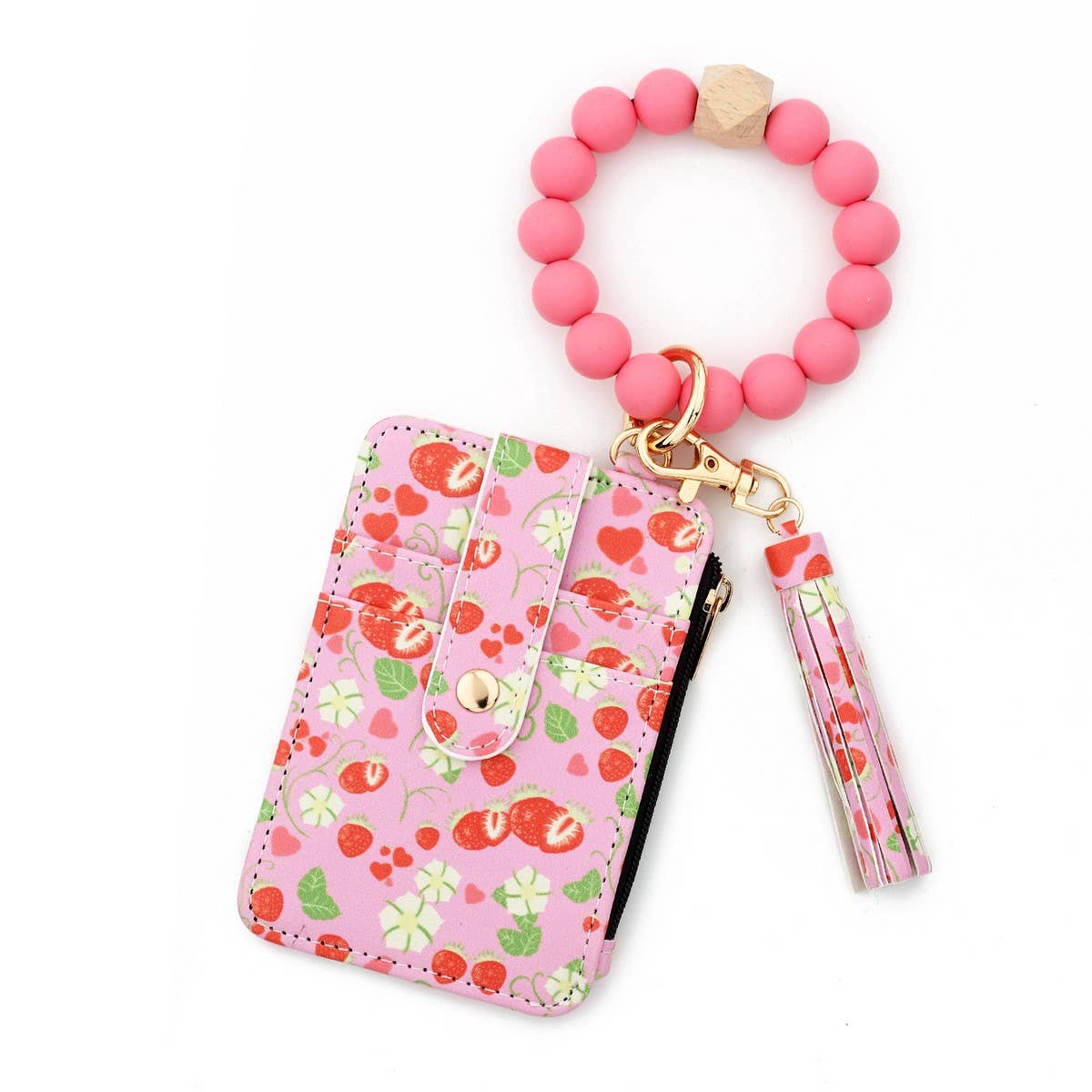 Printed Card Wallet with Beaded Bracelet Keychain_CWAB4945