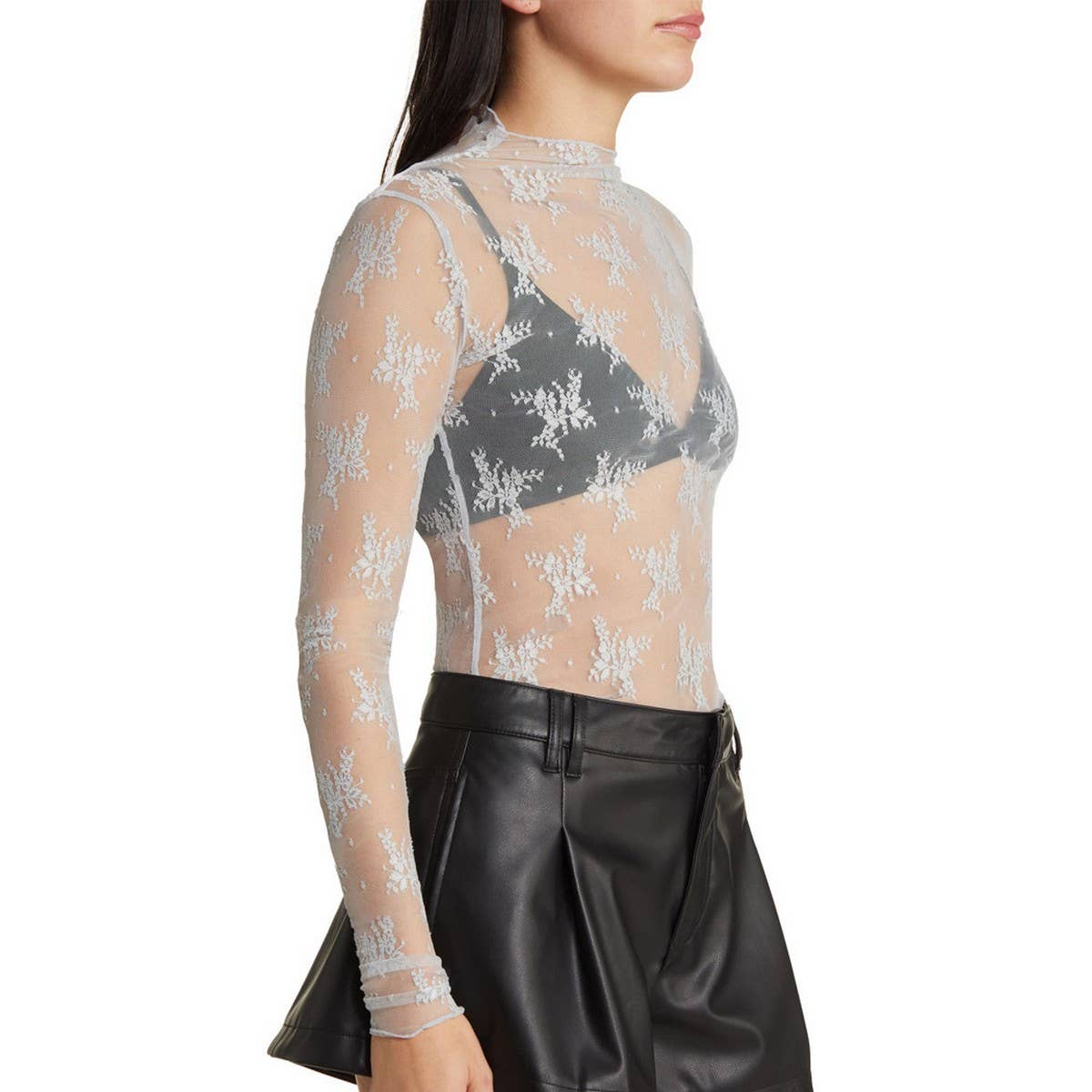 SEMI SHEER MESH LACE TOP BOTTOMING SHIRT