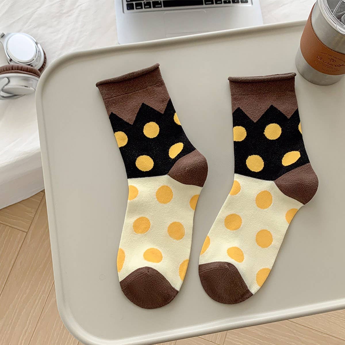 ALL-SEASON PURE COTTON MID-TUBE POLKA DOT SOCKS_CWMS0535