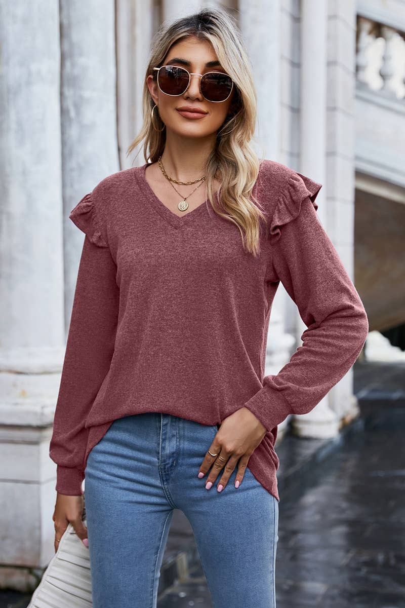 WOMEN V NECK FLYING SLEEVE BLOUSE_CWTBLL0575