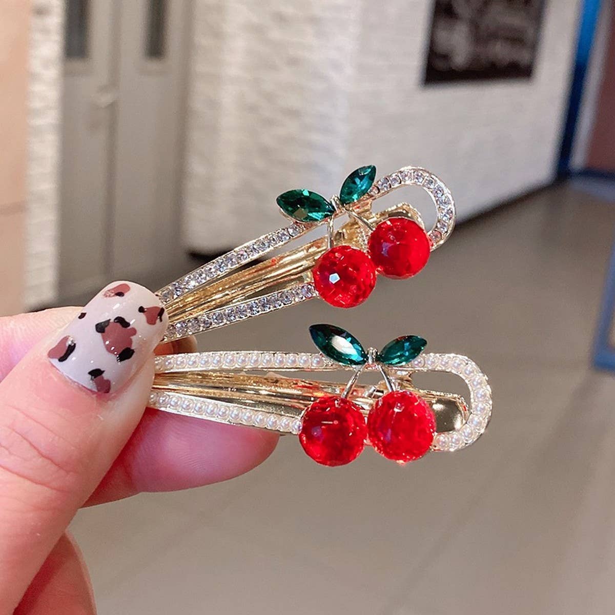 Cherry Pearl Duckbill Hair Clip,Sparkly Side Clip_CWAHA4773