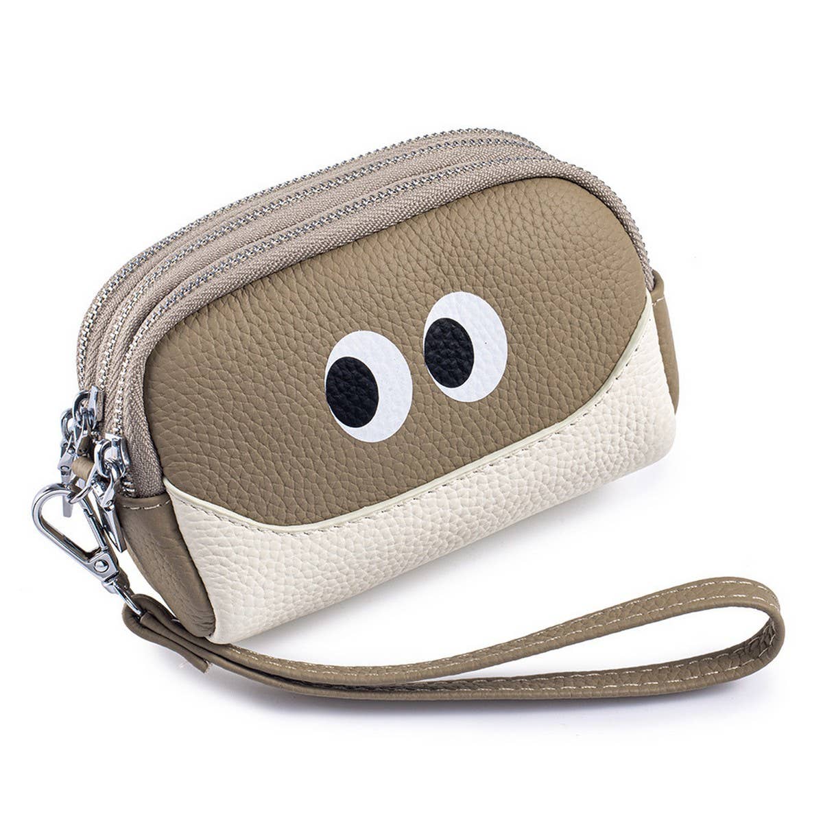 Cute Mini Leather Wristlet ? Triple Zipper Pouch_CUAB00380