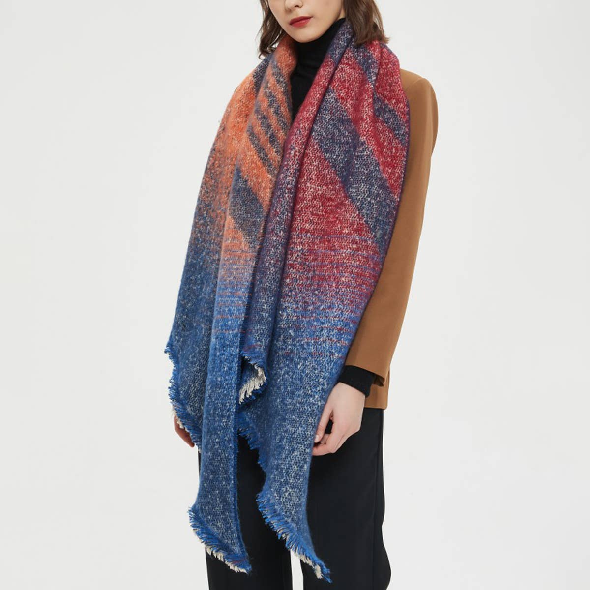 Striped Fuzzy Shawl - Thick Winter Wrap for Women_CWASC0120