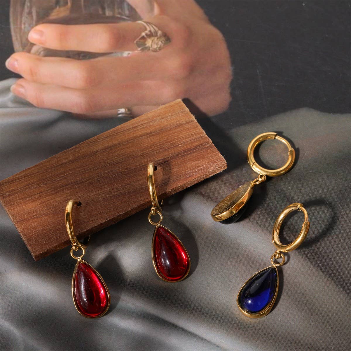 Teardrop Birthstone Earrings Gold Stainless
