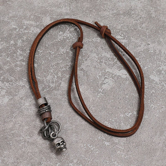 CREATIVE DESIGN VINTAGE SKULL LEATHER NECKLACE